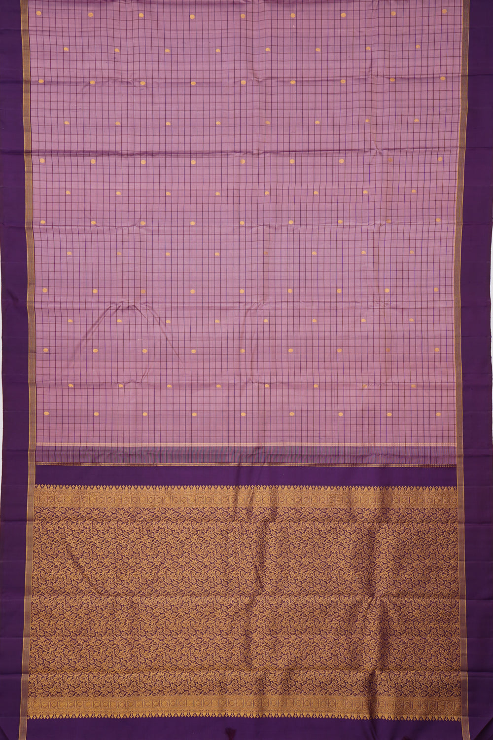 Kanchipuram Silk Checks And Butta Lilac Saree