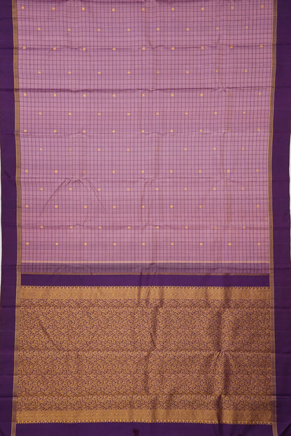 Kanchipuram Silk Checks And Butta Lilac Saree