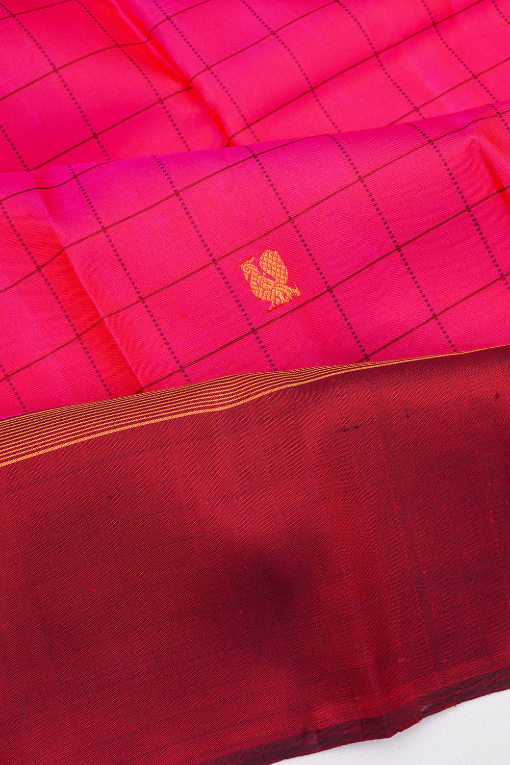 Kanchipuram Silk Checks And Butta Pink Saree