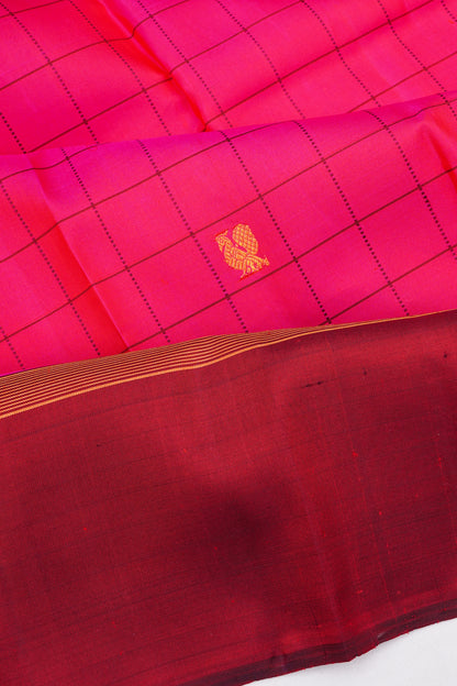 Kanchipuram Silk Checks And Butta Pink Saree
