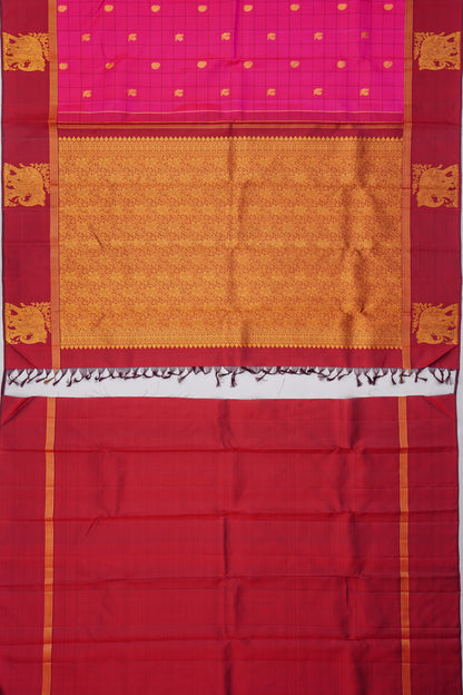 Kanchipuram Silk Checks And Butta Pink Saree