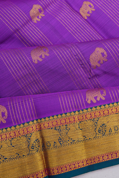 Kanchipuram Silk Lines And Yaani Butta Purple Saree
