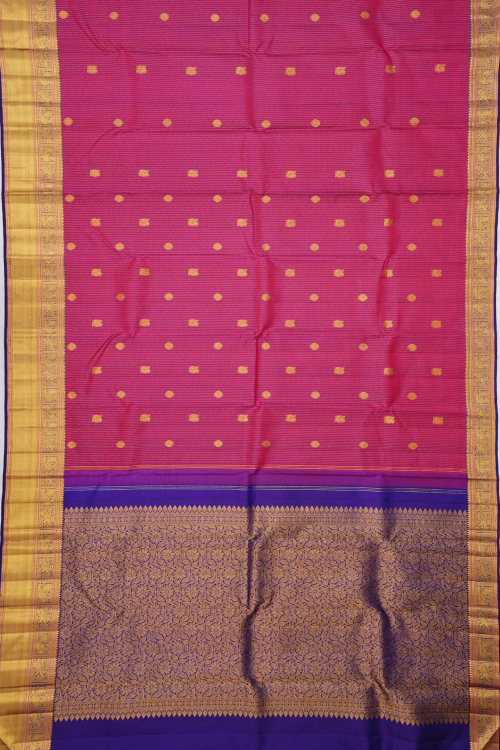 Kanchipuram Silk Vertical Lines And Butta Purple Saree