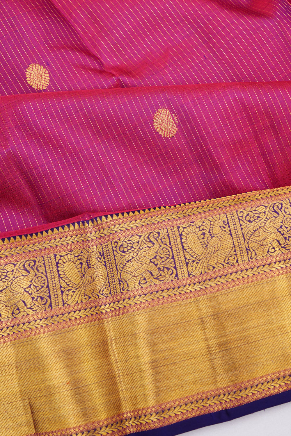 Kanchipuram Silk Vertical Lines And Butta Purple Saree