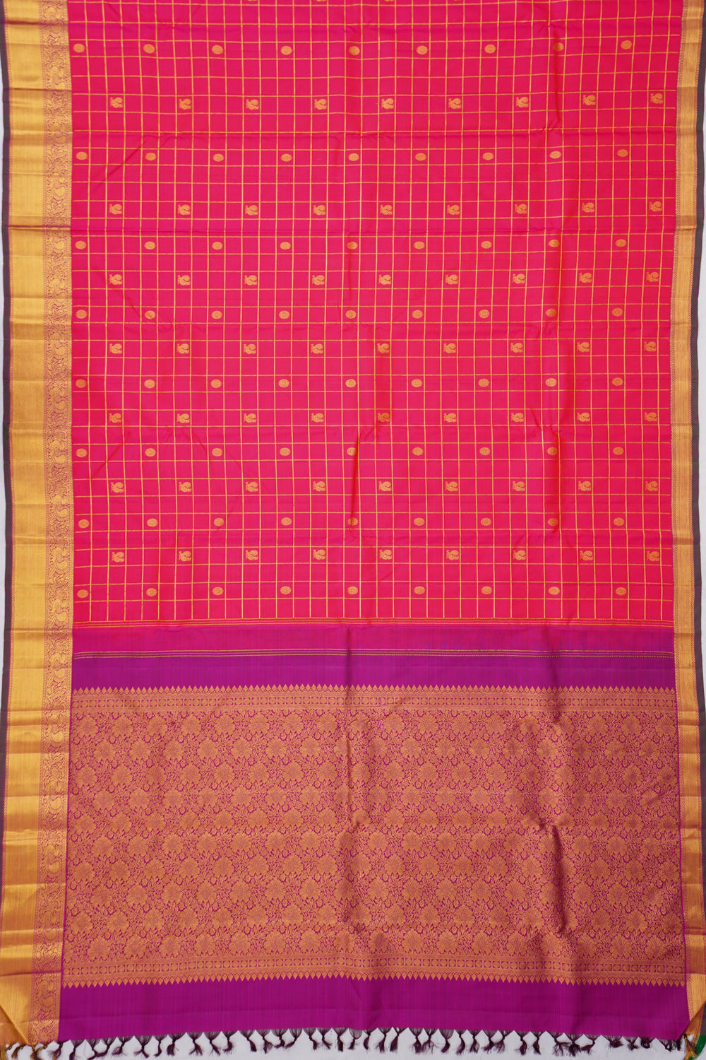 Kanchipuram Silk Checks And Butta Pink Saree
