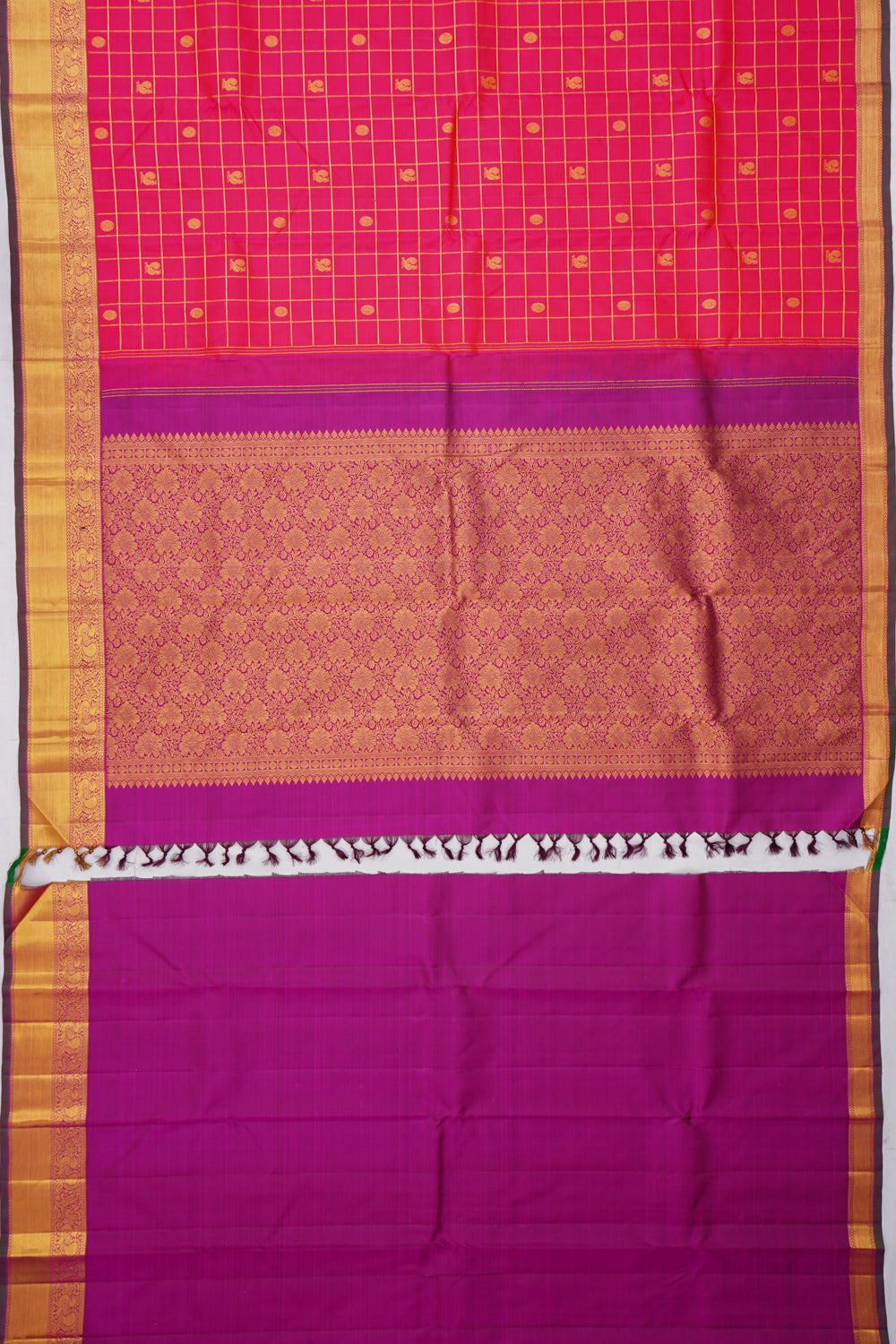 Kanchipuram Silk Checks And Butta Pink Saree