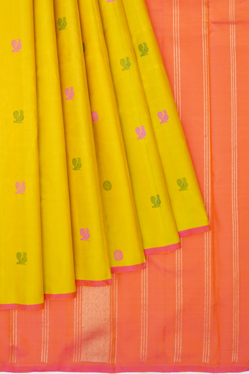 Kanchipuram Silk Resham Butta Yellow Saree