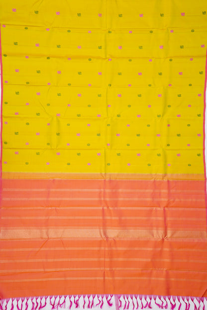 Kanchipuram Silk Resham Butta Yellow Saree