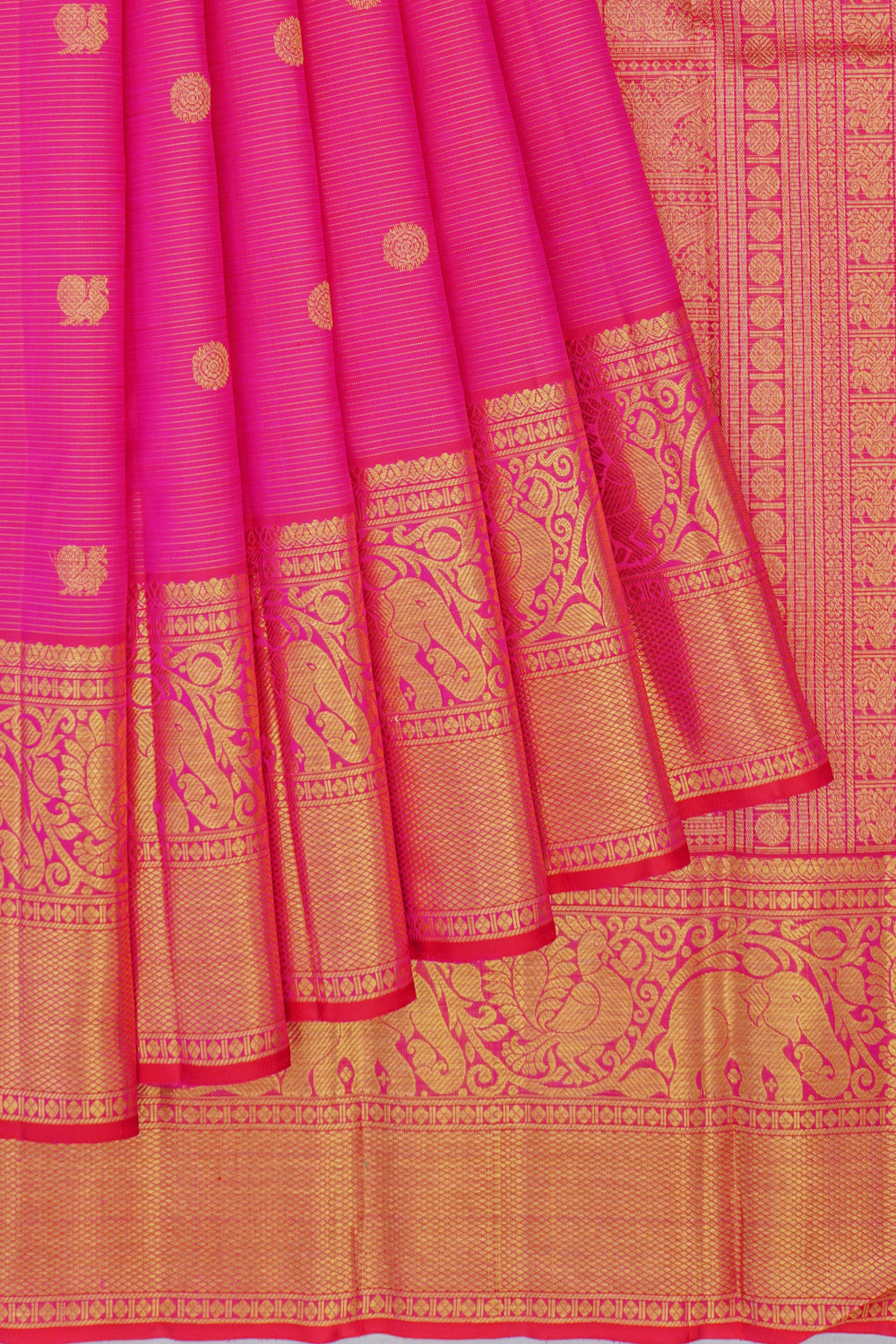 Kanchipuram Silk Oosi Lines And Butta Pink Saree