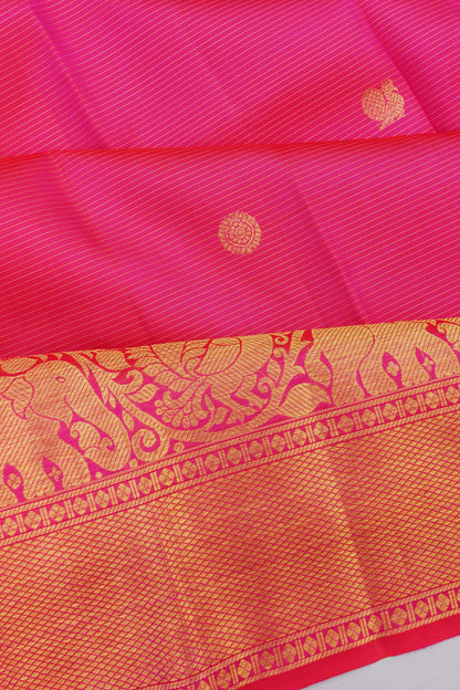 Kanchipuram Silk Oosi Lines And Butta Pink Saree