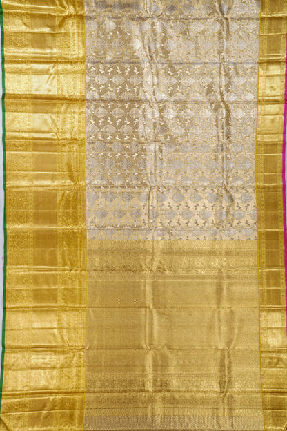 Kanchipuram Silk Tissue Jaal Gold Saree