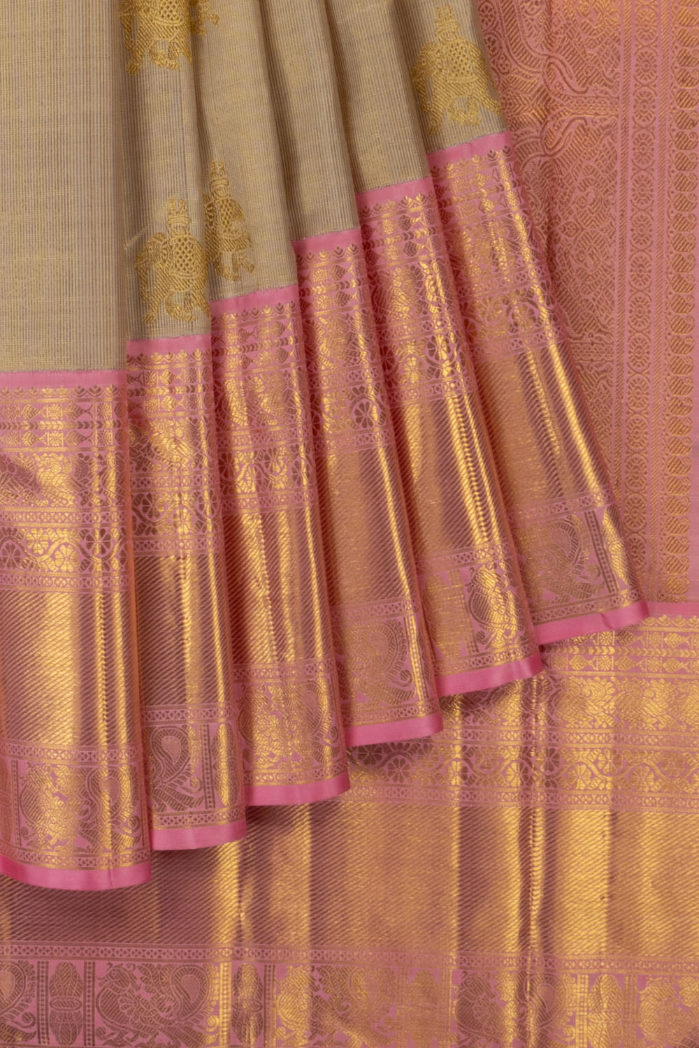 Kanchipuram Silk Vertical Lines And Butta Grey Saree