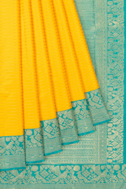 Kanchipuram Silk Horizontal Lines Yellow Saree