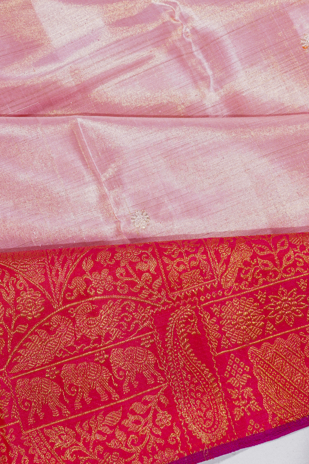 Kanchipuram Silk Baby Pink Tissue And Butta Saree