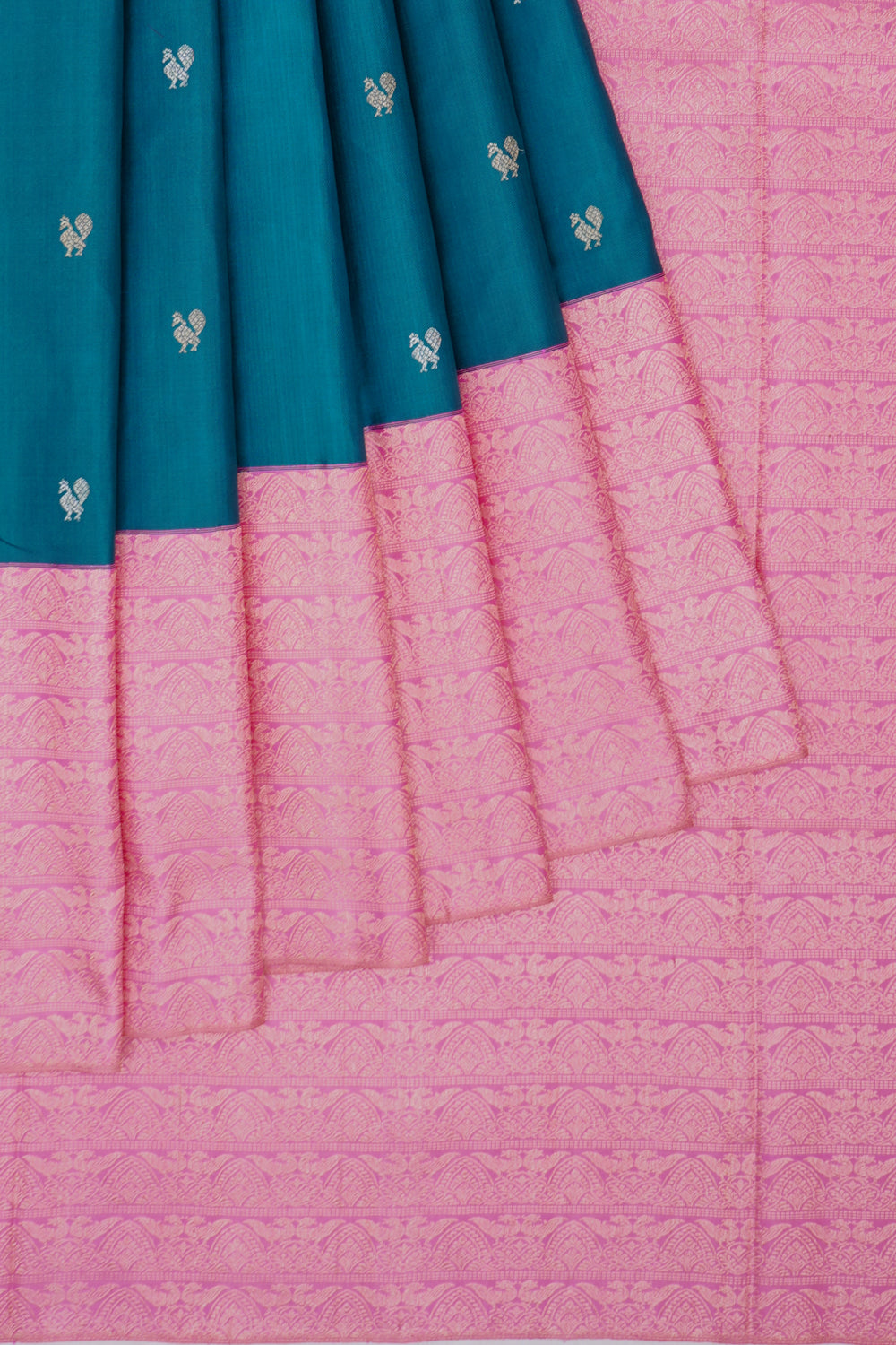 Kanchipuram Silk Brocade Peacock Blue Saree