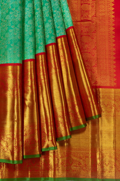 Kanchipuram Silk Brocade Sea Green Saree