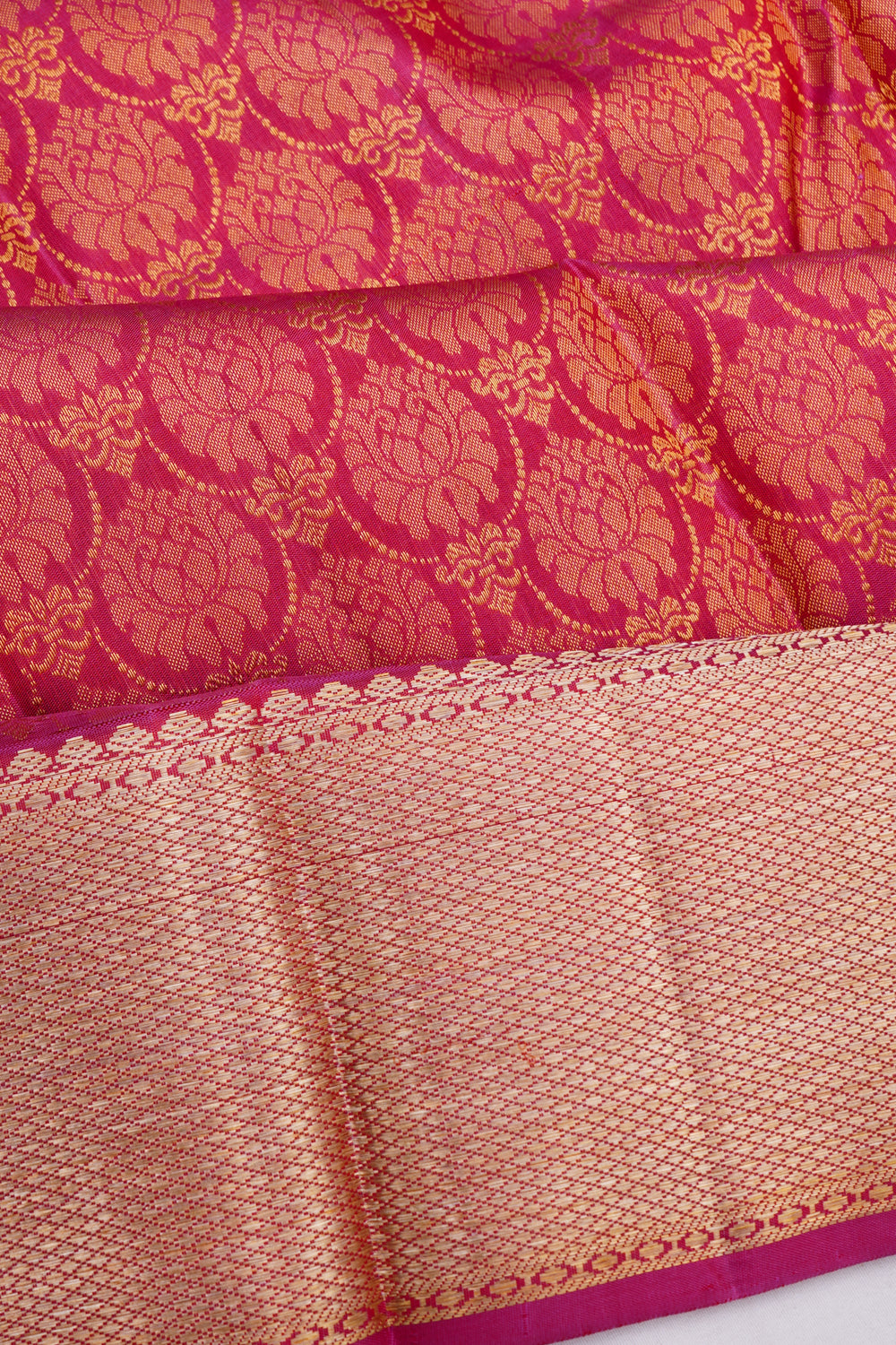 Kanchipuram Silk Floral Brocade Pink Saree