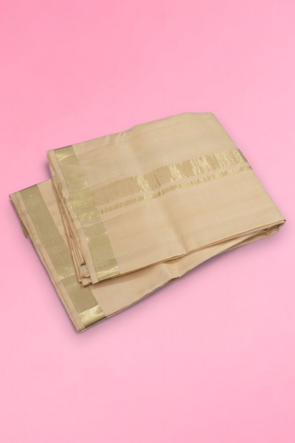 Kanchipuram Silk Plain Beige Dhoti With Kanduva