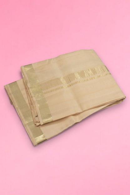 Kanchipuram Silk Plain Beige Dhoti With Kanduva