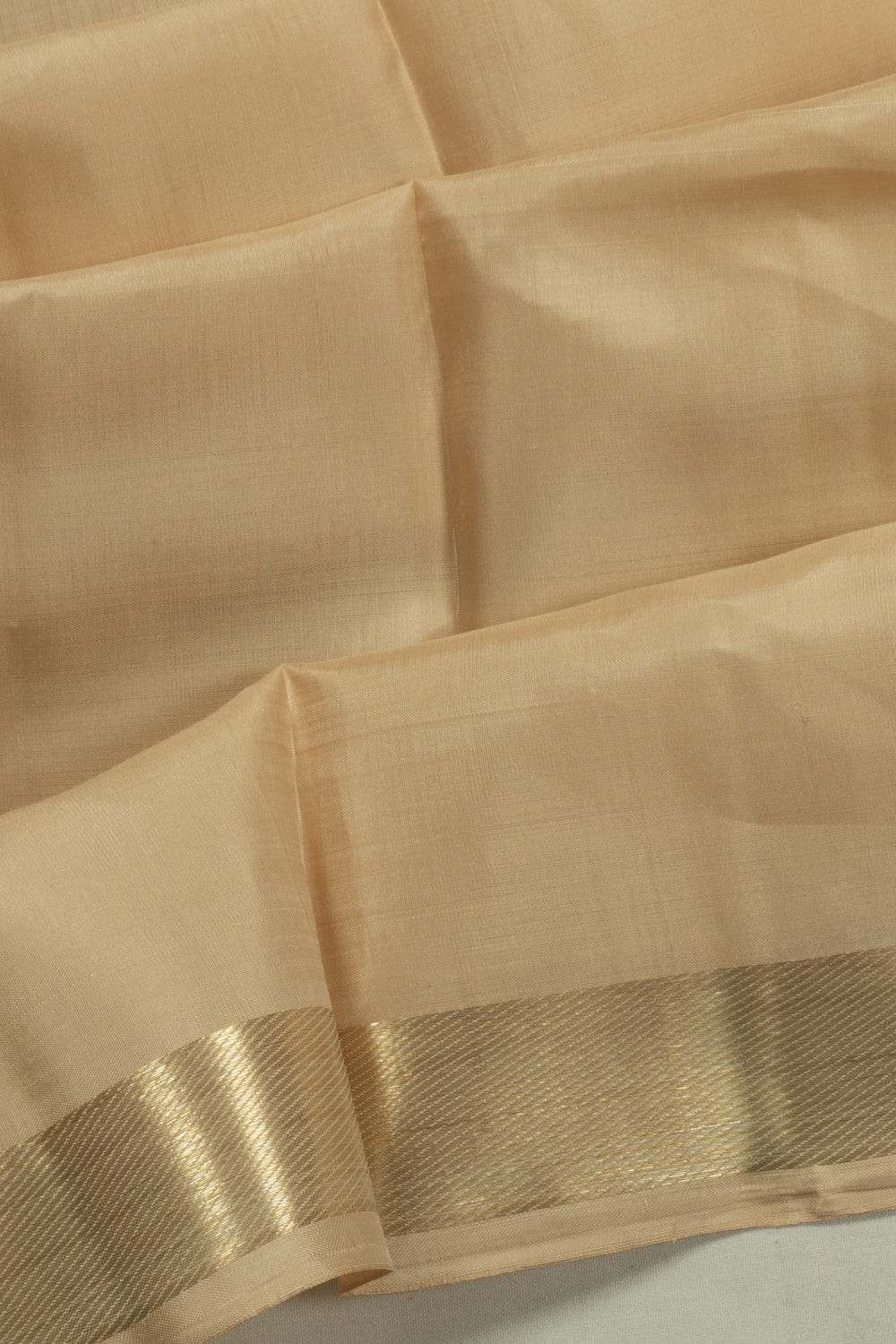 Kanchipuram Silk Plain Beige Dhoti With Kanduva