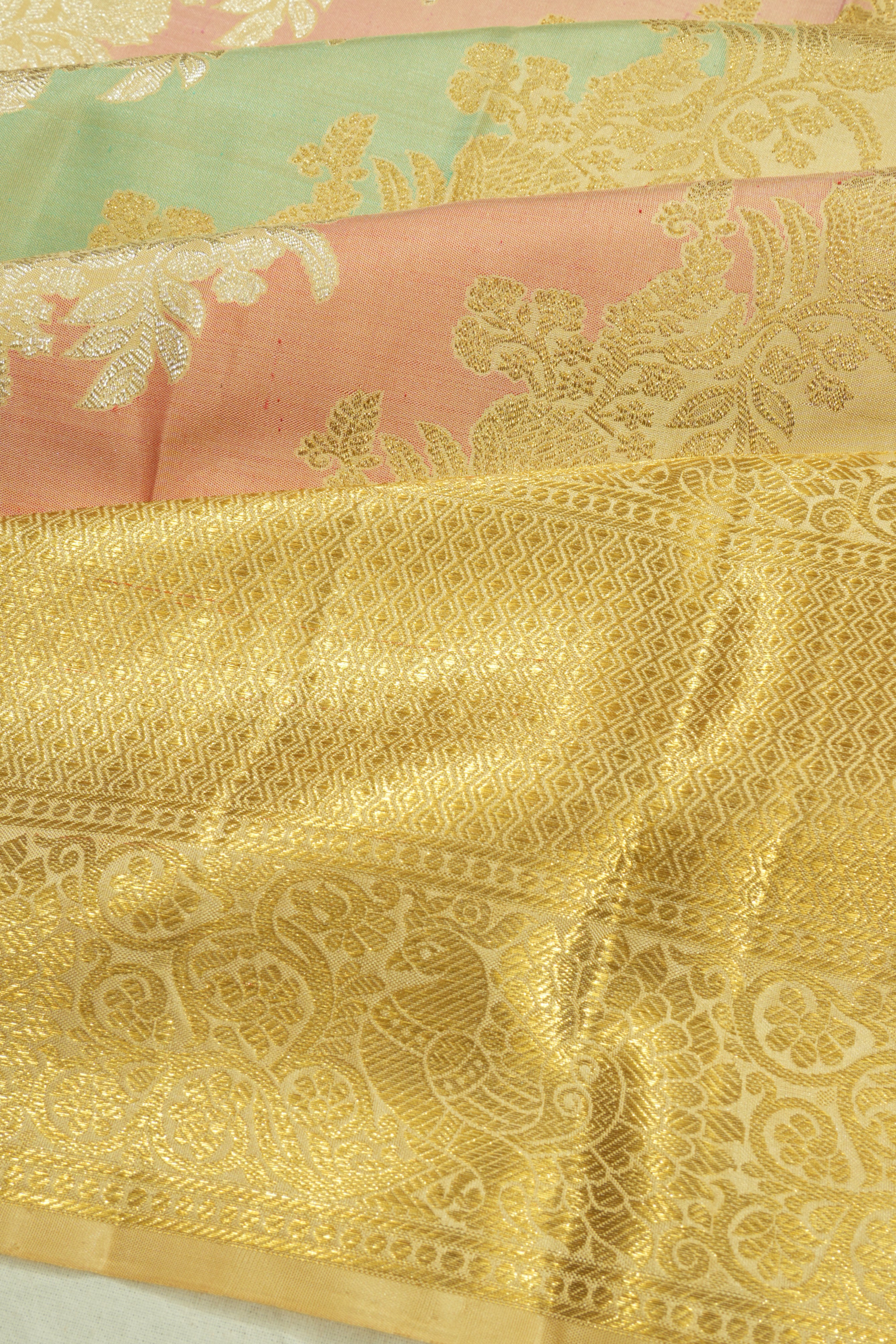 Kanchipuram Silk Leheriya Jaal Rangkat Inspired Cream Saree