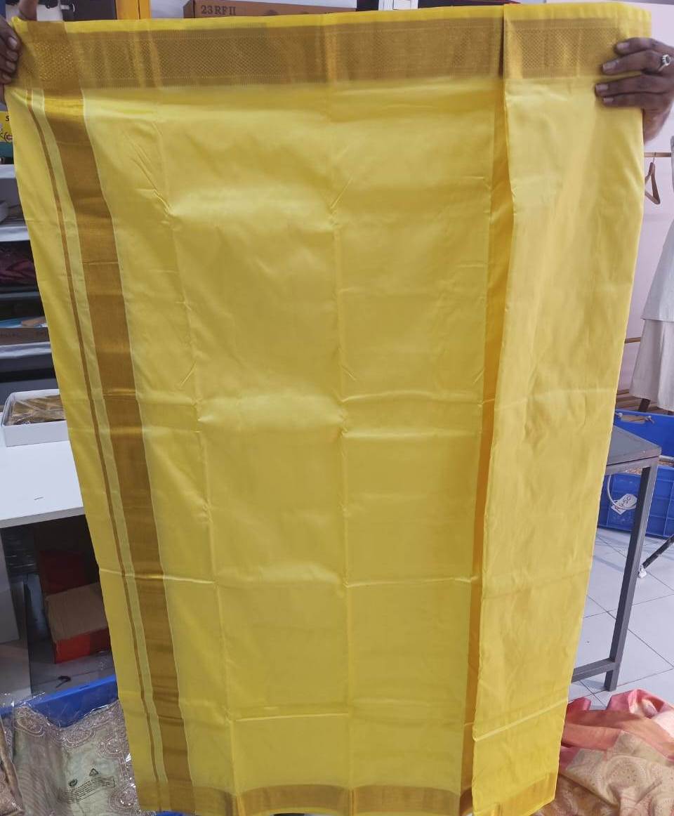 Kanchipuram Silk Plain Yellow Dhoti With Kanduva