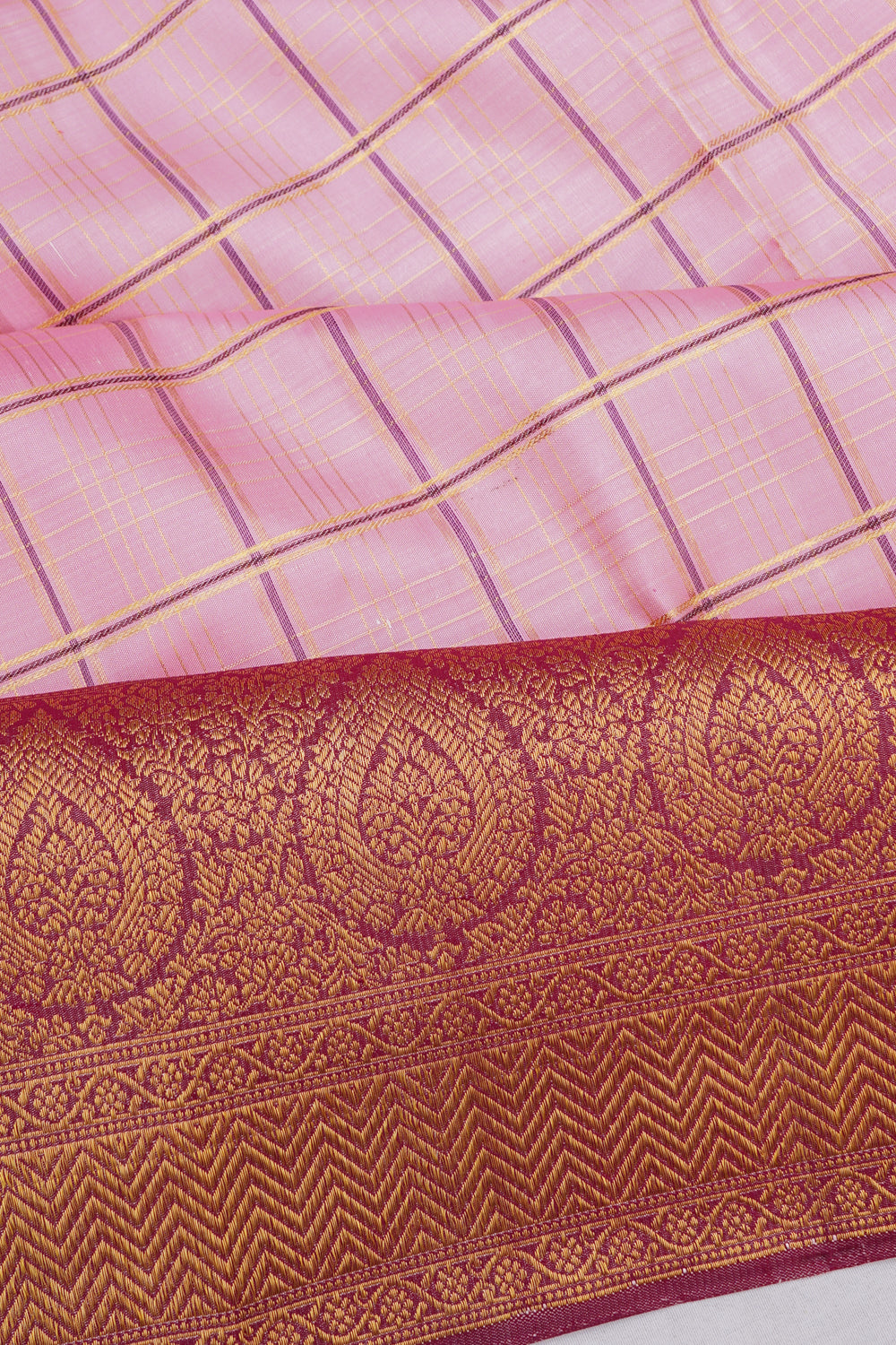 Kanchipuram Silk Checks Baby Pink Saree