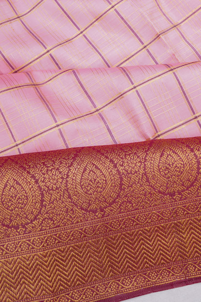 Kanchipuram Silk Checks Baby Pink Saree