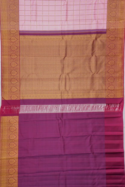 Kanchipuram Silk Checks Baby Pink Saree