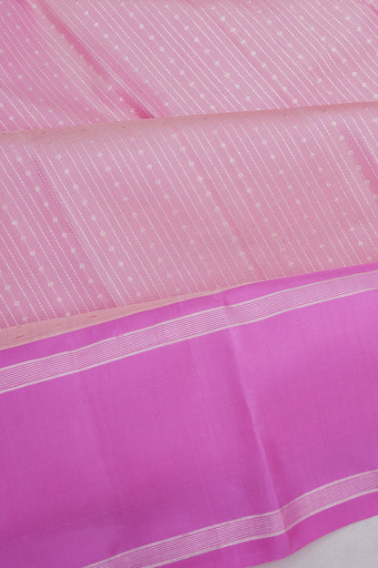 Kanchipuram Silk Lines Pink Saree Rettai Border