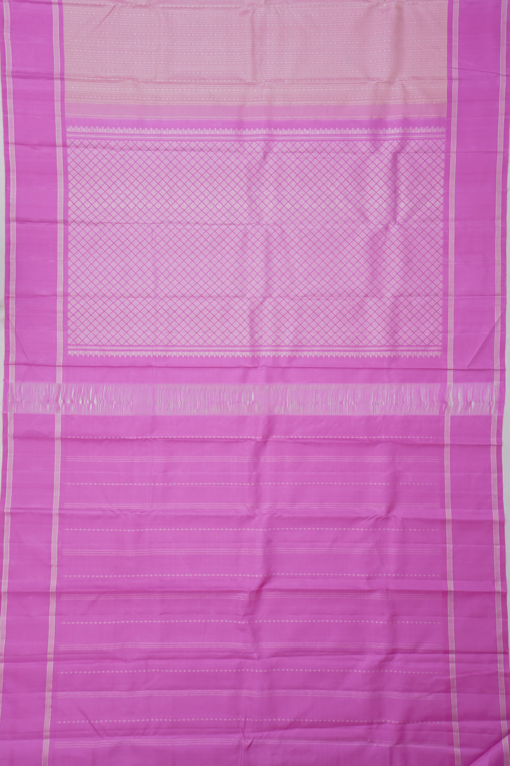 Kanchipuram Silk Lines Pink Saree Rettai Border