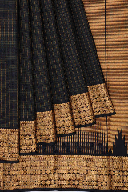 Kanchipuram Silk Kattam Checks Black Saree