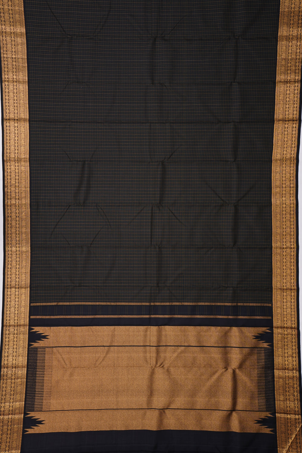 Kanchipuram Silk Kattam Checks Black Saree