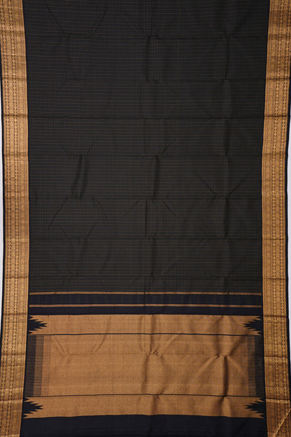 Kanchipuram Silk Kattam Checks Black Saree
