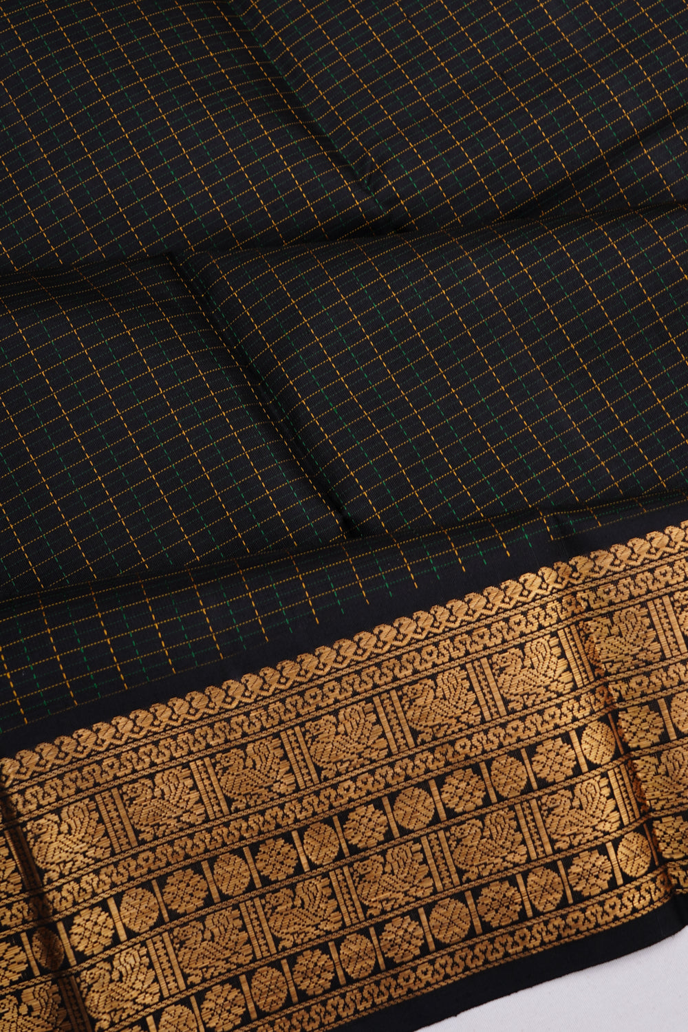 Kanchipuram Silk Kattam Checks Black Saree