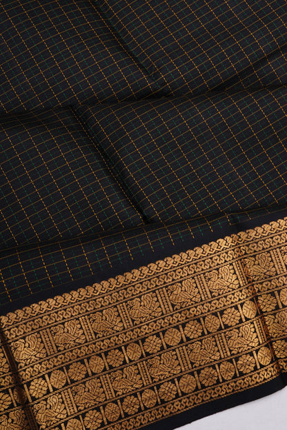 Kanchipuram Silk Kattam Checks Black Saree