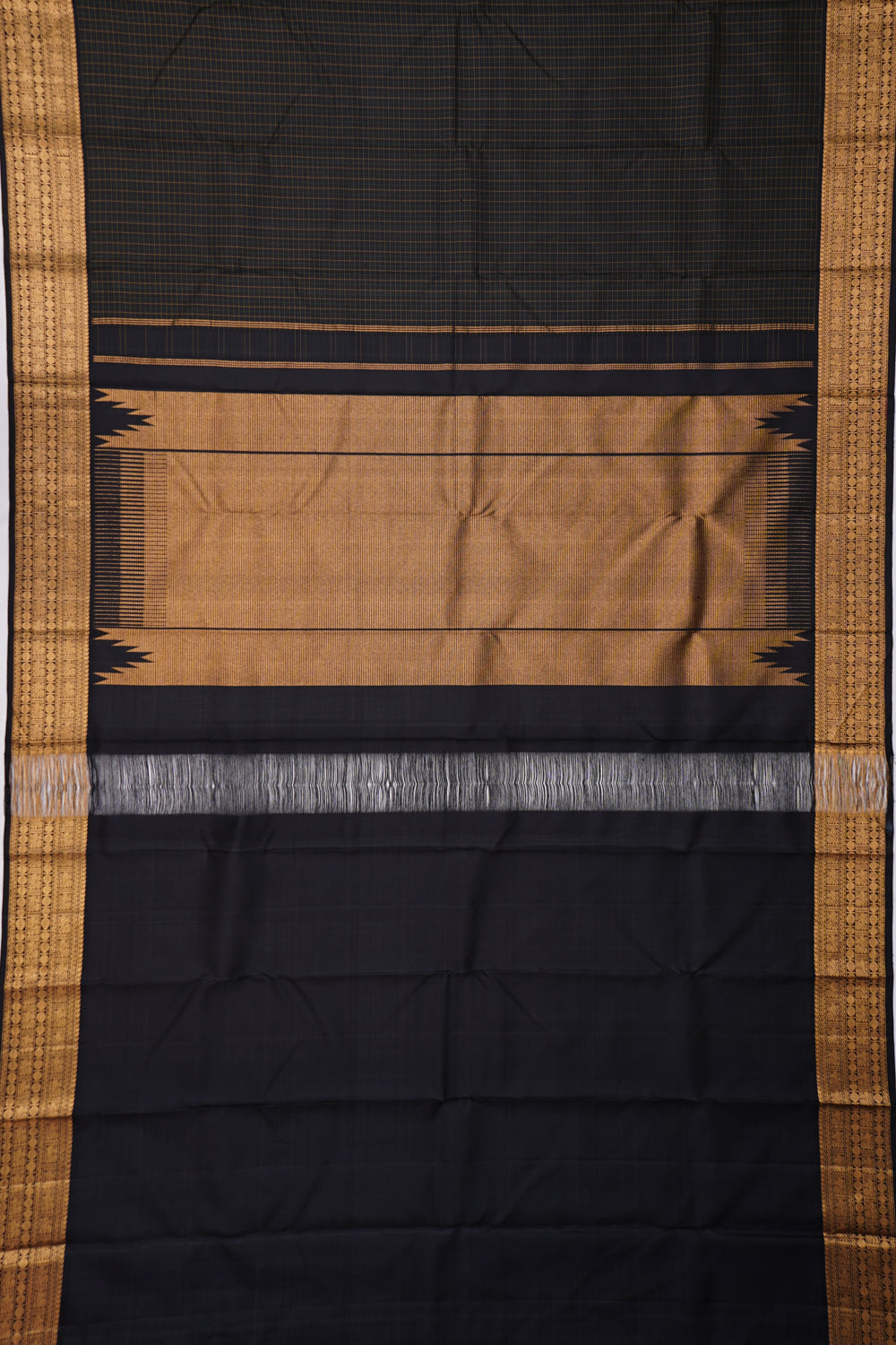Kanchipuram Silk Kattam Checks Black Saree