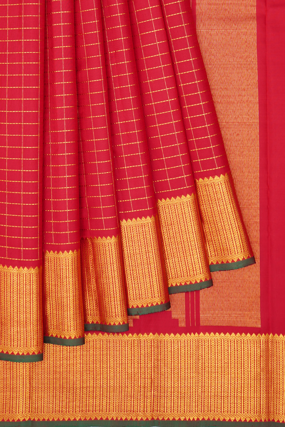 Kanchipuram Silk Checks Red Saree