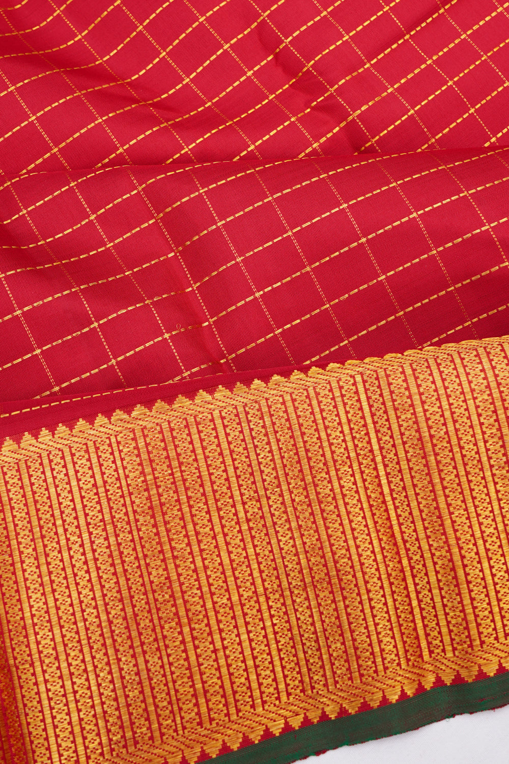 Kanchipuram Silk Checks Red Saree