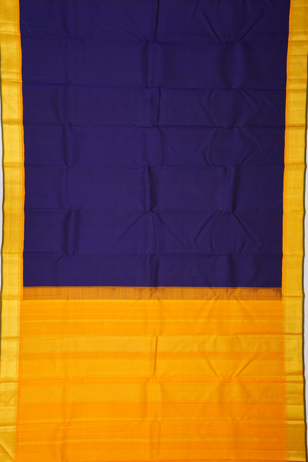 Kanchipuram Silk Plain Royal Blue Saree With Small Korvai Border