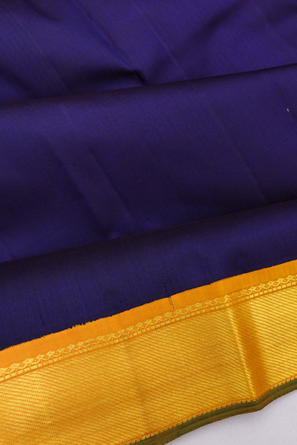 Kanchipuram Silk Plain Royal Blue Saree With Small Korvai Border