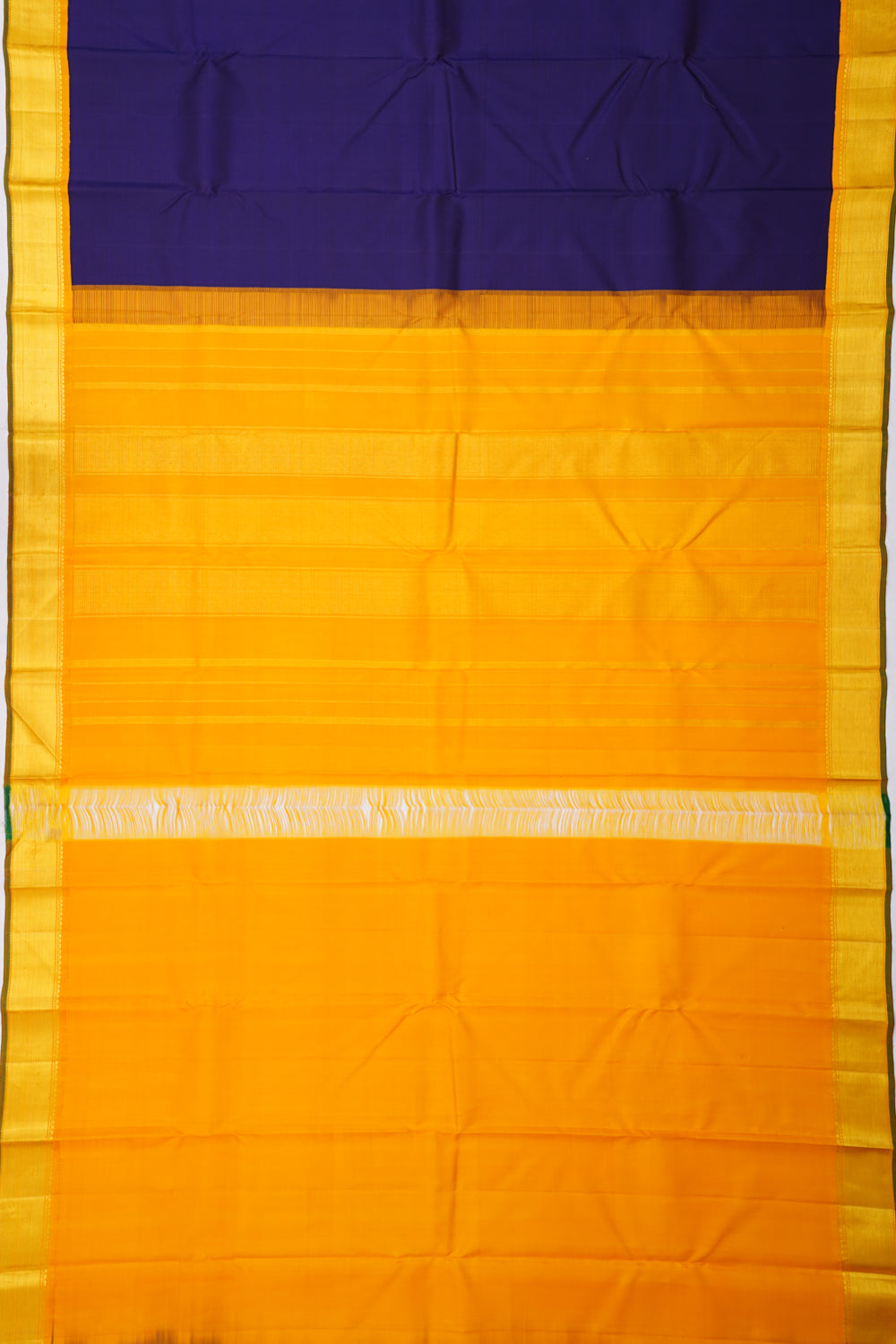 Kanchipuram Silk Plain Royal Blue Saree With Small Korvai Border