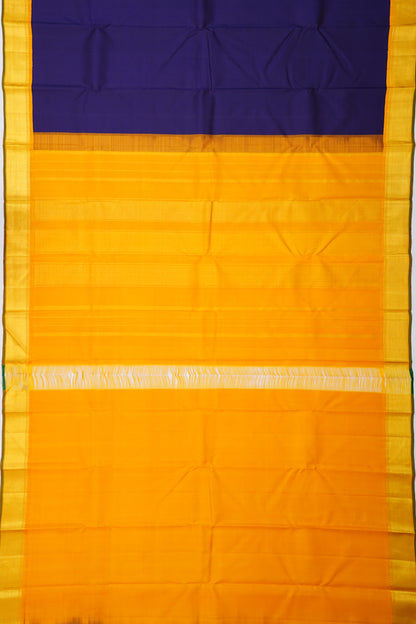 Kanchipuram Silk Plain Royal Blue Saree With Small Korvai Border