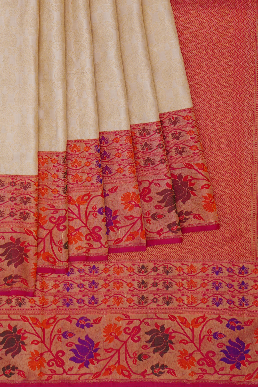 Kanchipuram Silk Brocade White Saree