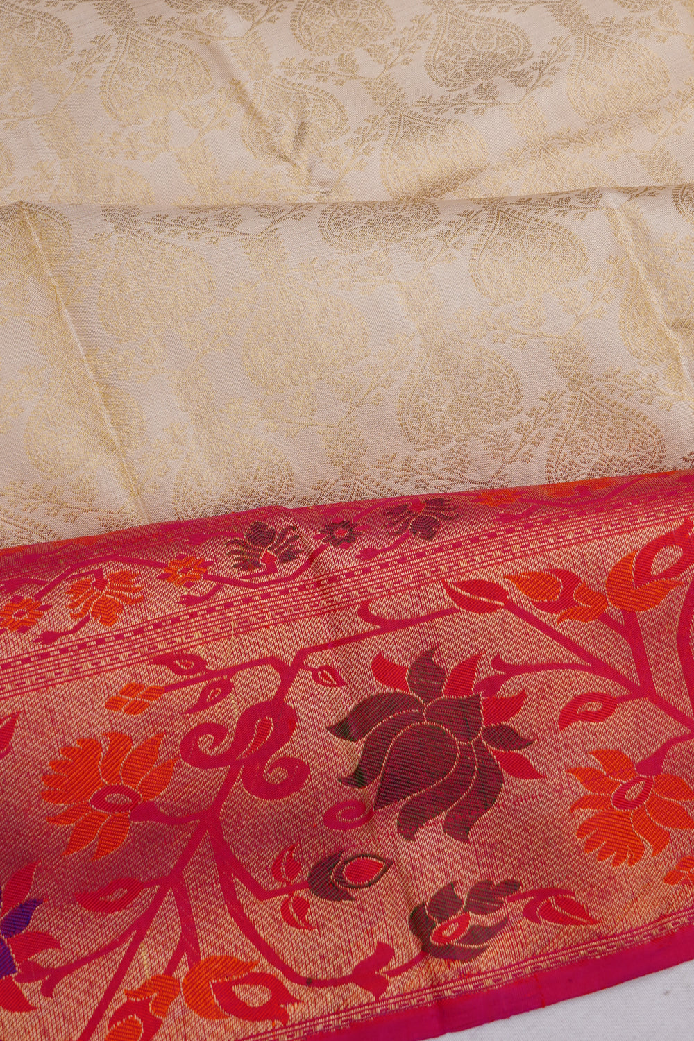 Kanchipuram Silk Brocade White Saree