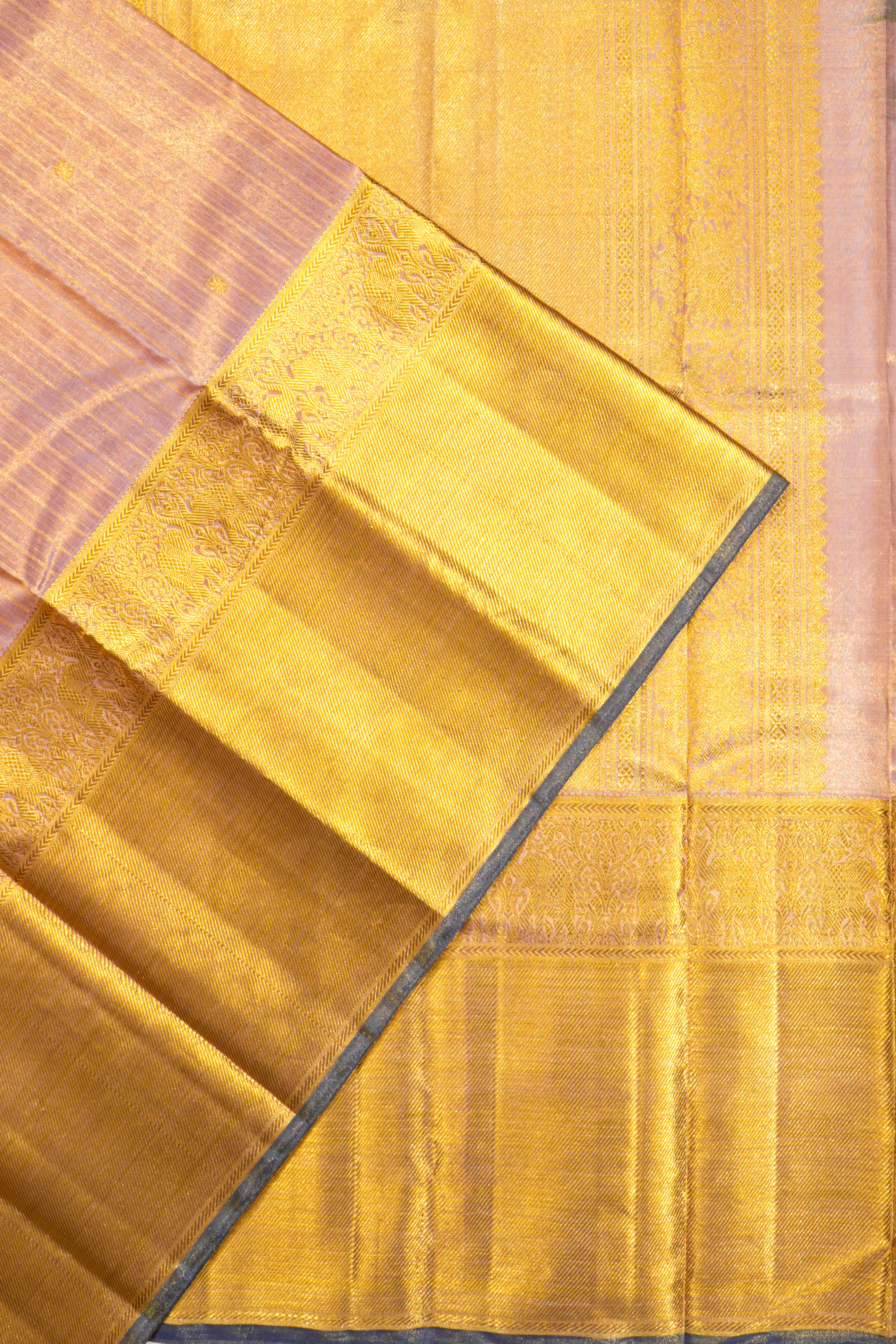 Kanchipuram Silk Tissue Vertical Lines And Butta Lavender Saree 1214834534