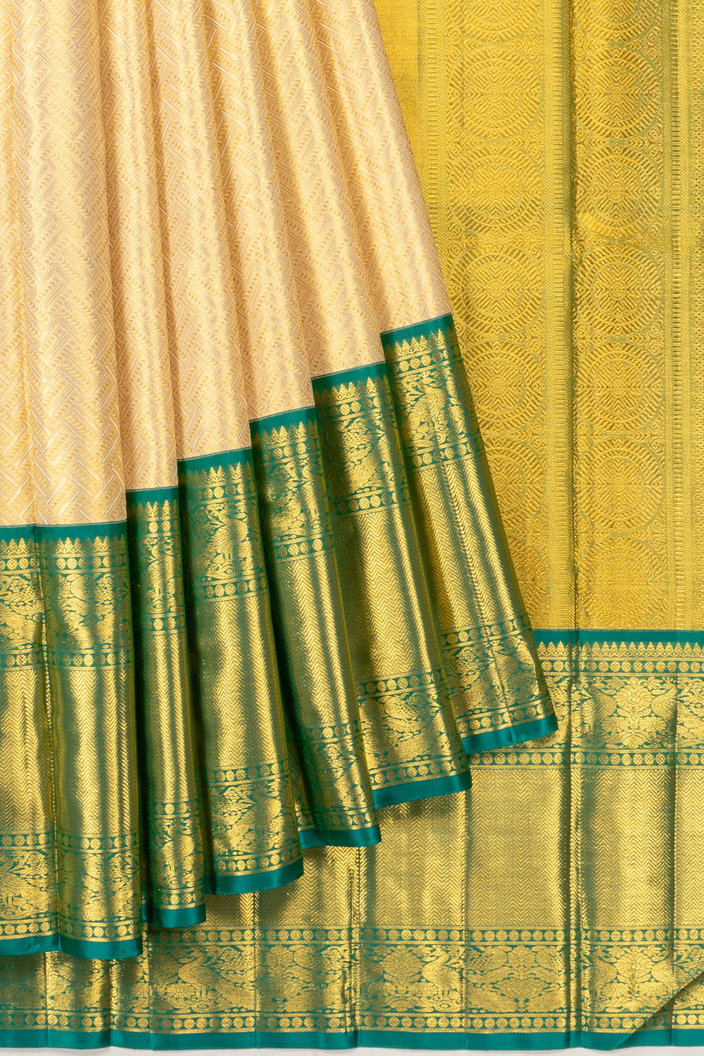 Kanchipuram Silk Tissue Brocade Gold Saree