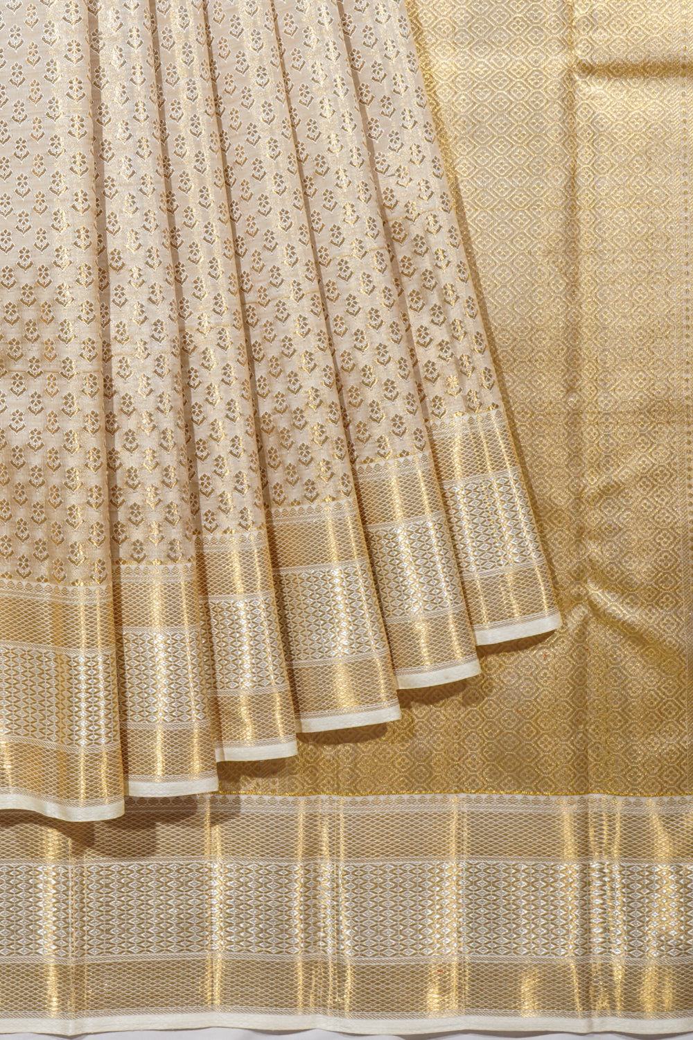 Kanchipuram Silk Tissue Brocade Cream Saree