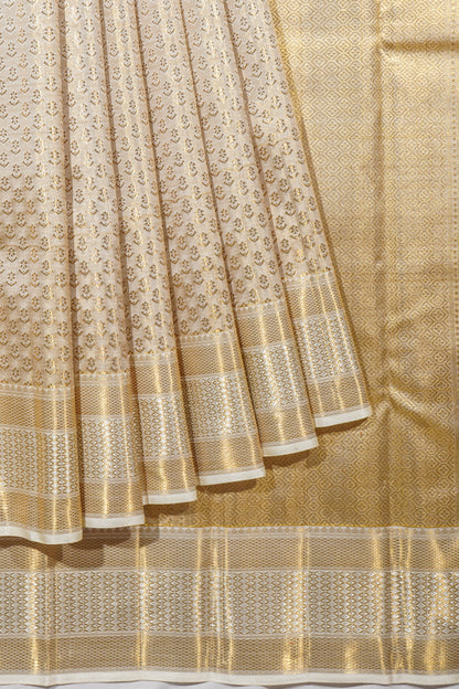 Kanchipuram Silk Tissue Brocade Cream Saree
