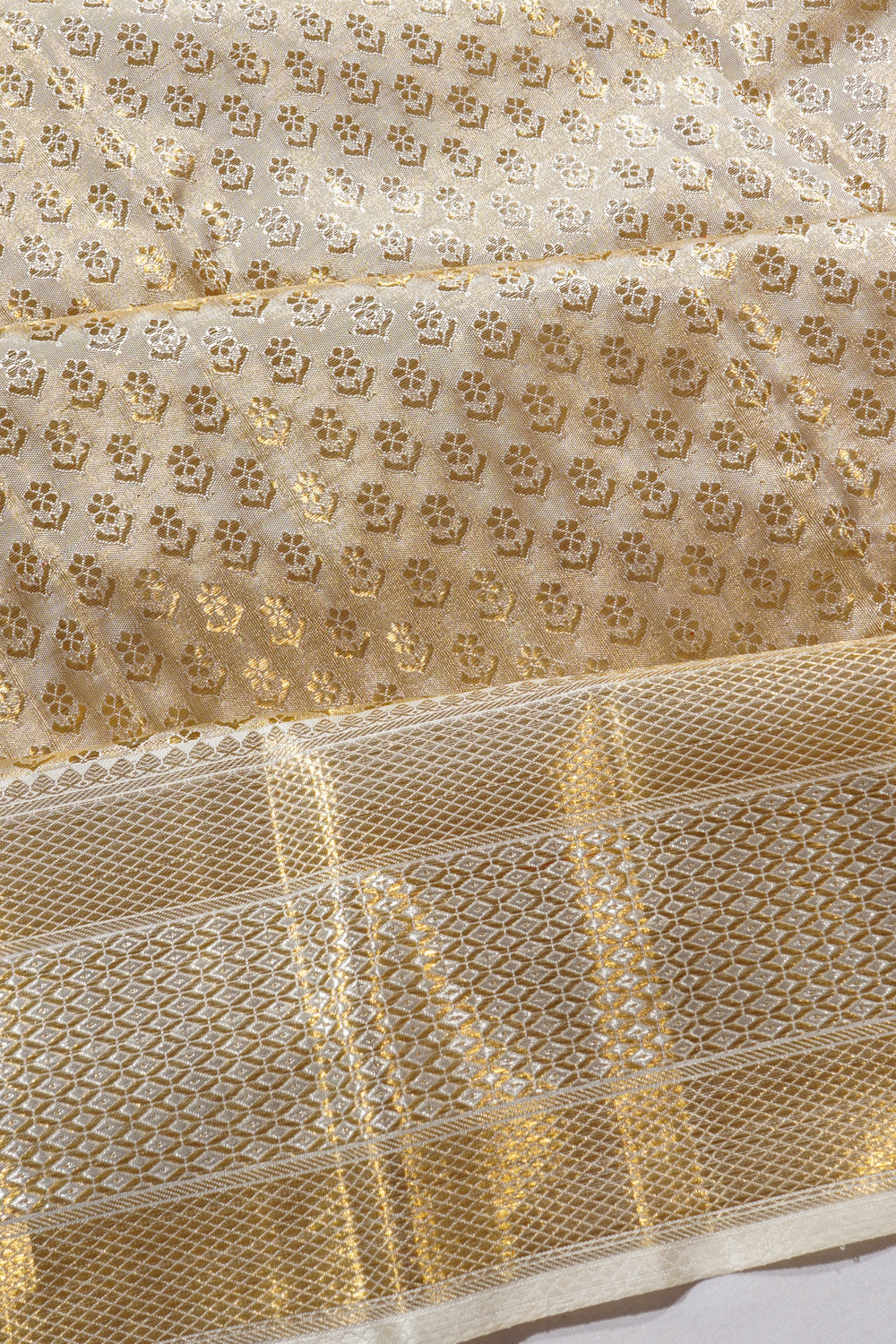 Kanchipuram Silk Tissue Brocade Cream Saree